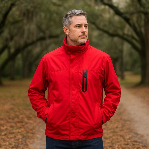 TUMI T Tech Pack Away Wind Breaker Jacket in Red Sz Medium - Picture 1 of 14